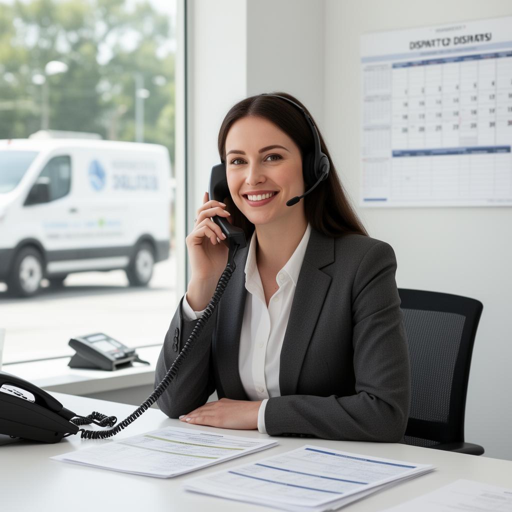 Friendly receptionist answering the phone at a small home services business